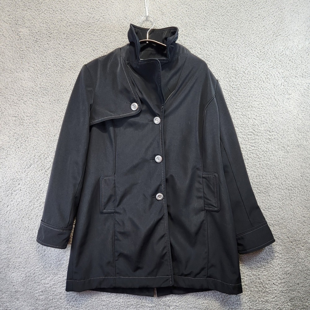 Merona Button Up Coat Womens Large Black Business Shoulder Pads Streetwear
